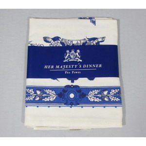 Her Majesty's Dinner Souvenir Tea Towel Royal Collection Blue White Windsor